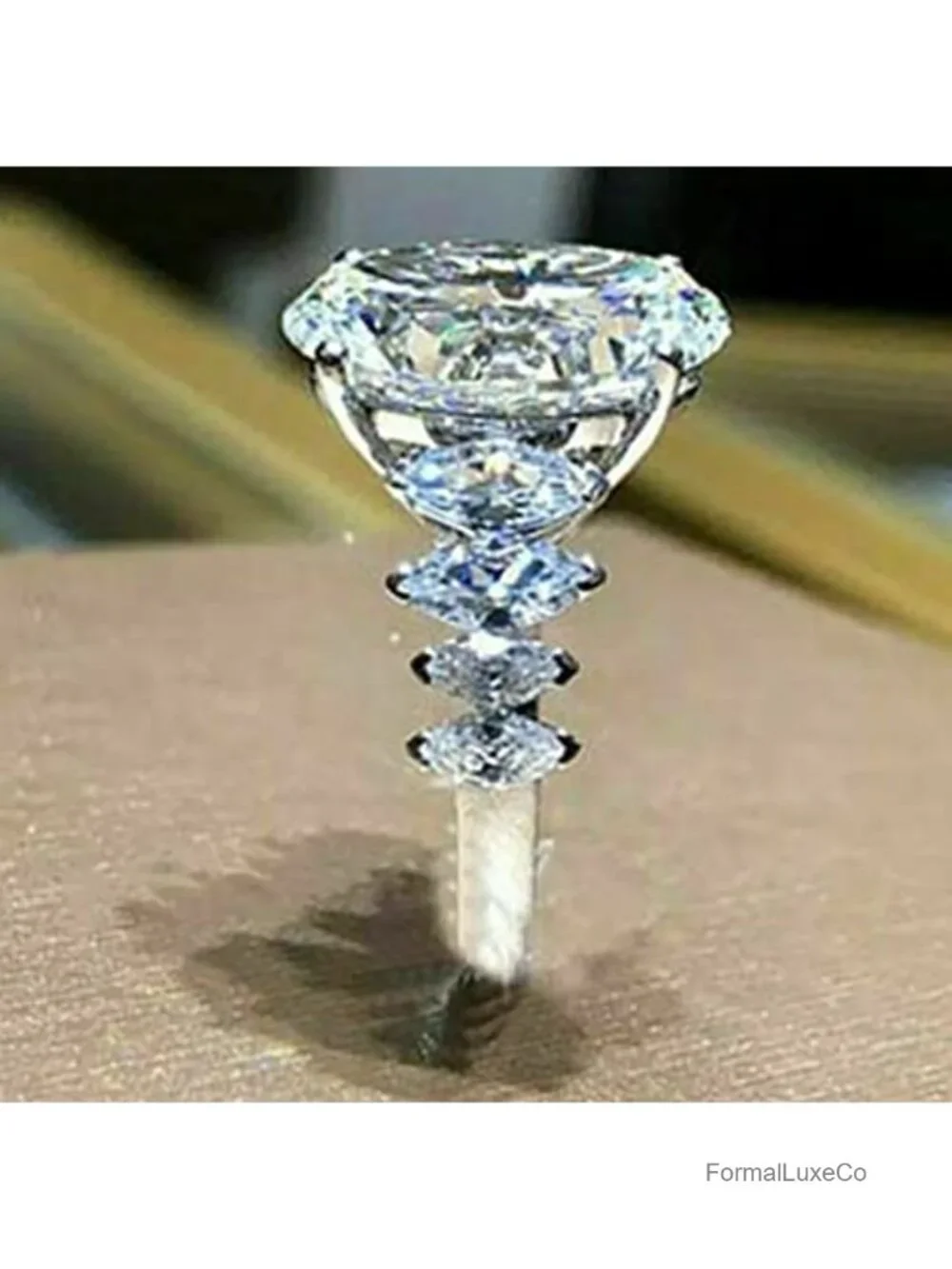 Elegant Huge Zircon Wedding Ring 18k Platinum Plated Cubic Zirconia Crystal